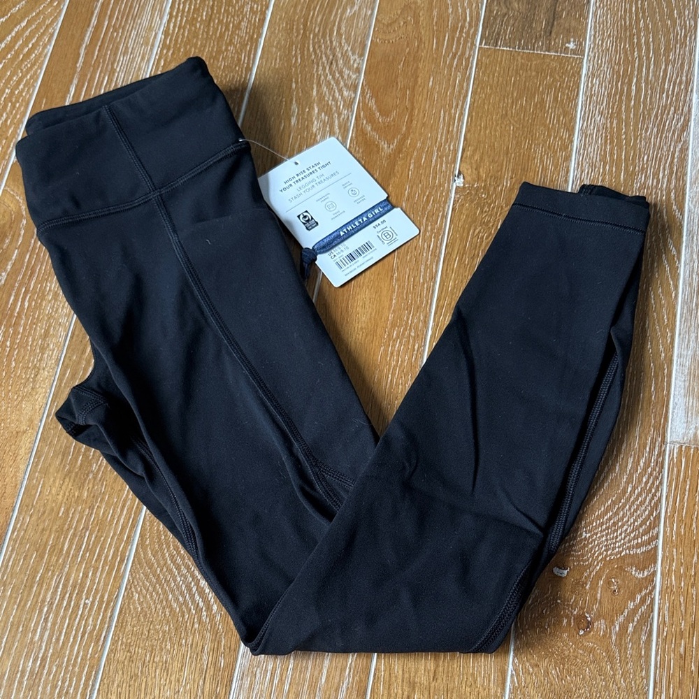 NWT Athleta Girl high rise stash your treasures tight. Black. Size 8-10